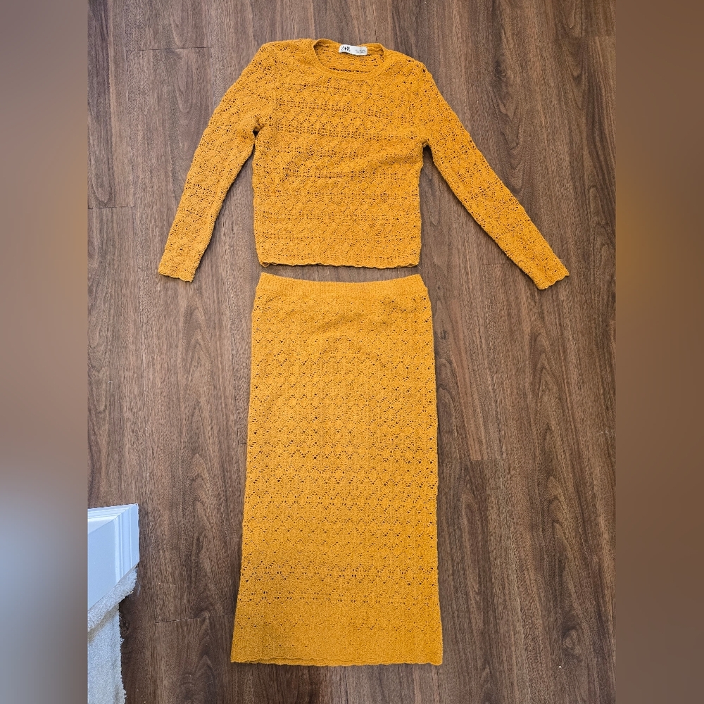 Zara Yellow Knit Skirt Set